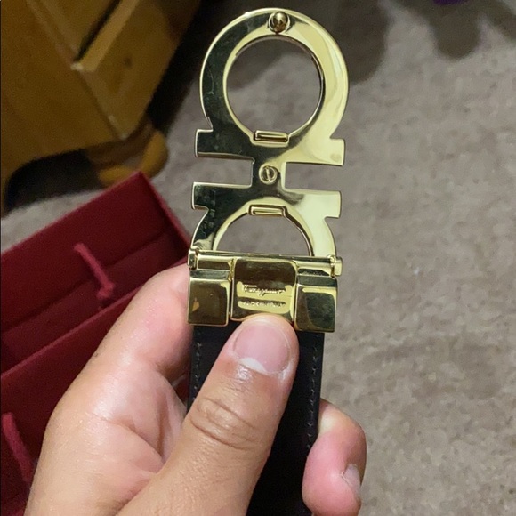 Salvatore ferrgamo black and gold adjustable 90/36